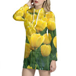Yellow Tulip Print Hoodie Dress