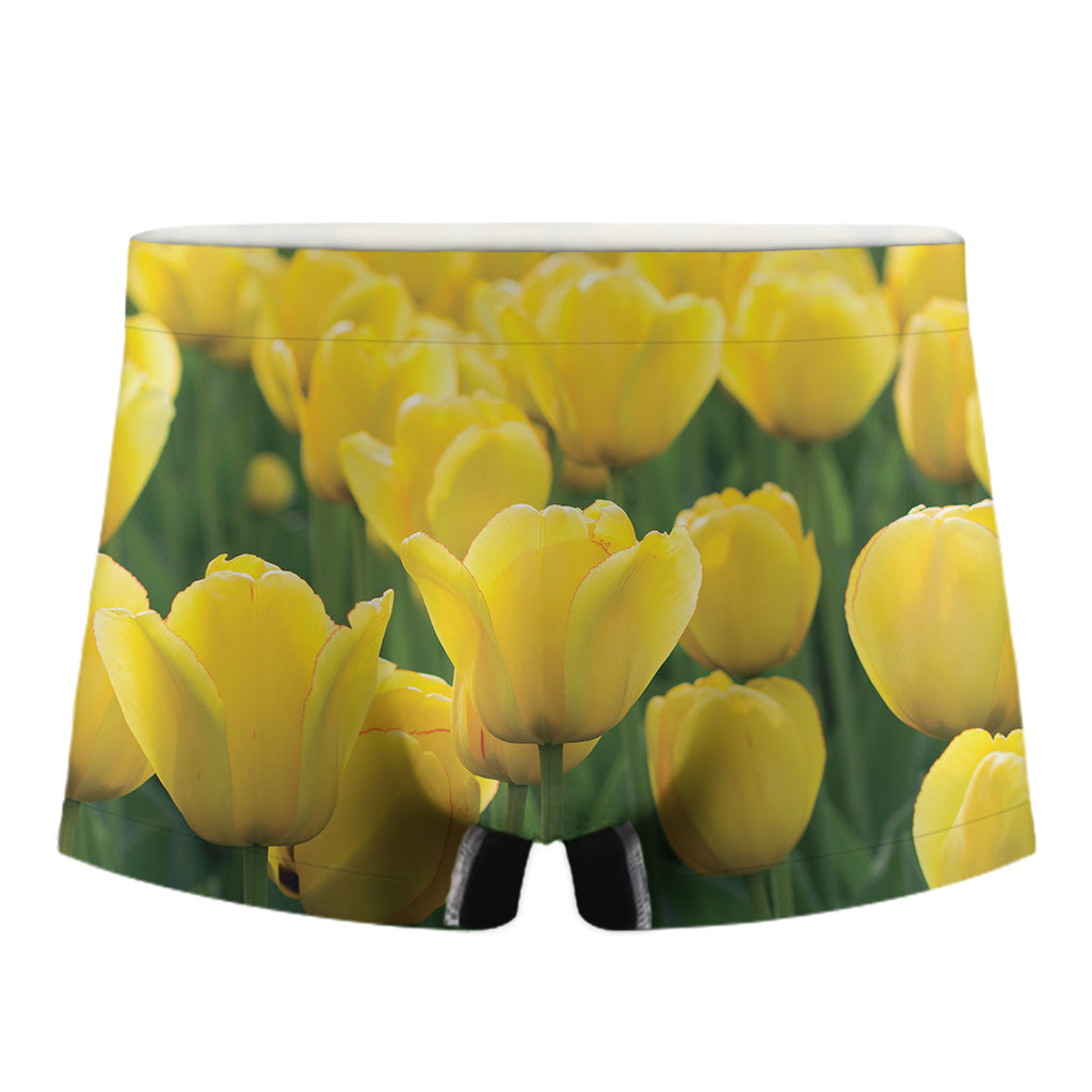 Yellow Tulip Print Men's Boxer Briefs