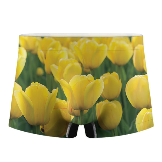 Yellow Tulip Print Men's Boxer Briefs