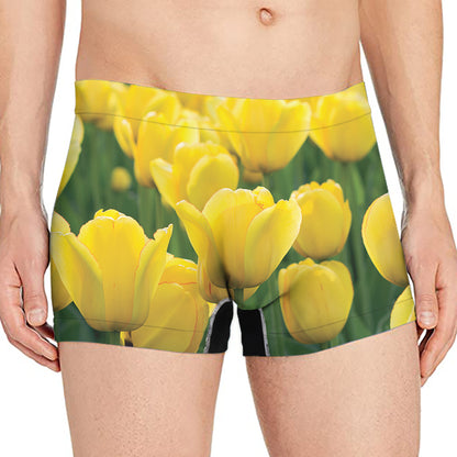 Yellow Tulip Print Men's Boxer Briefs