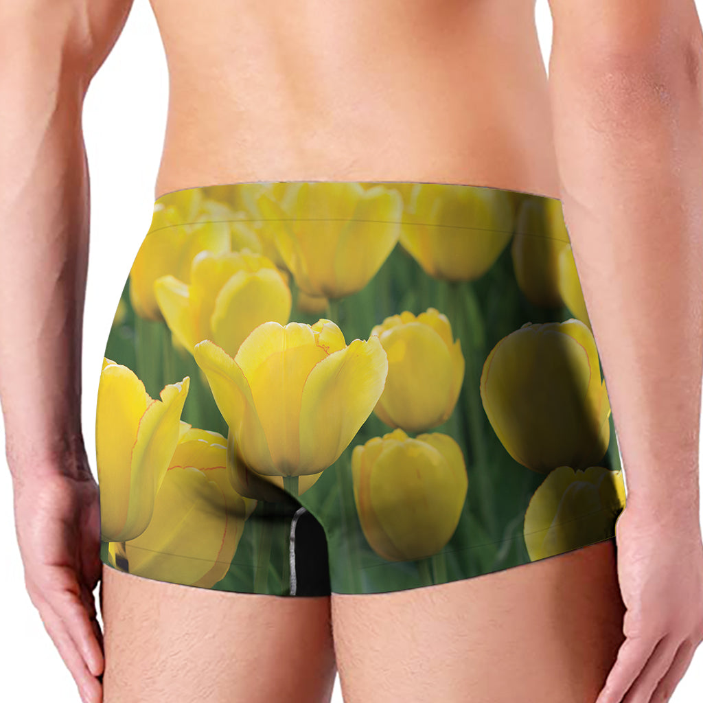 Yellow Tulip Print Men's Boxer Briefs