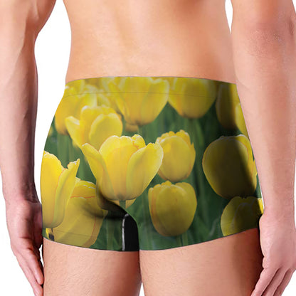 Yellow Tulip Print Men's Boxer Briefs