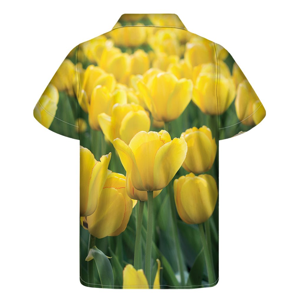 Yellow Tulip Print Men's Short Sleeve Shirt