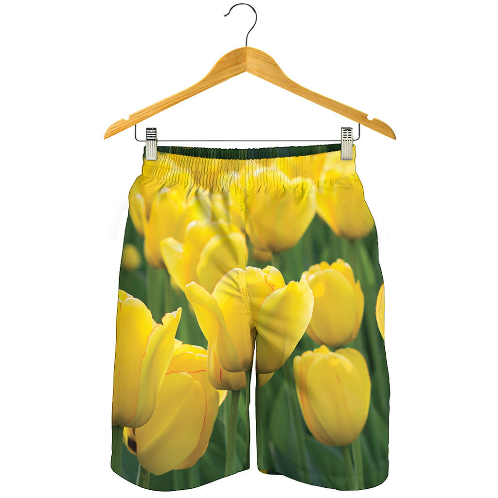 Yellow Tulip Print Men's Shorts