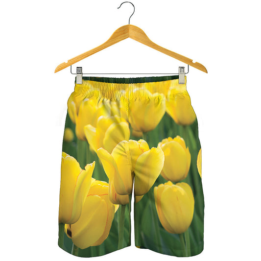 Yellow Tulip Print Men's Shorts