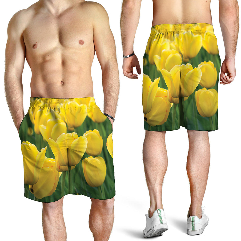 Yellow Tulip Print Men's Shorts