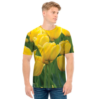 Yellow Tulip Print Men's T-Shirt