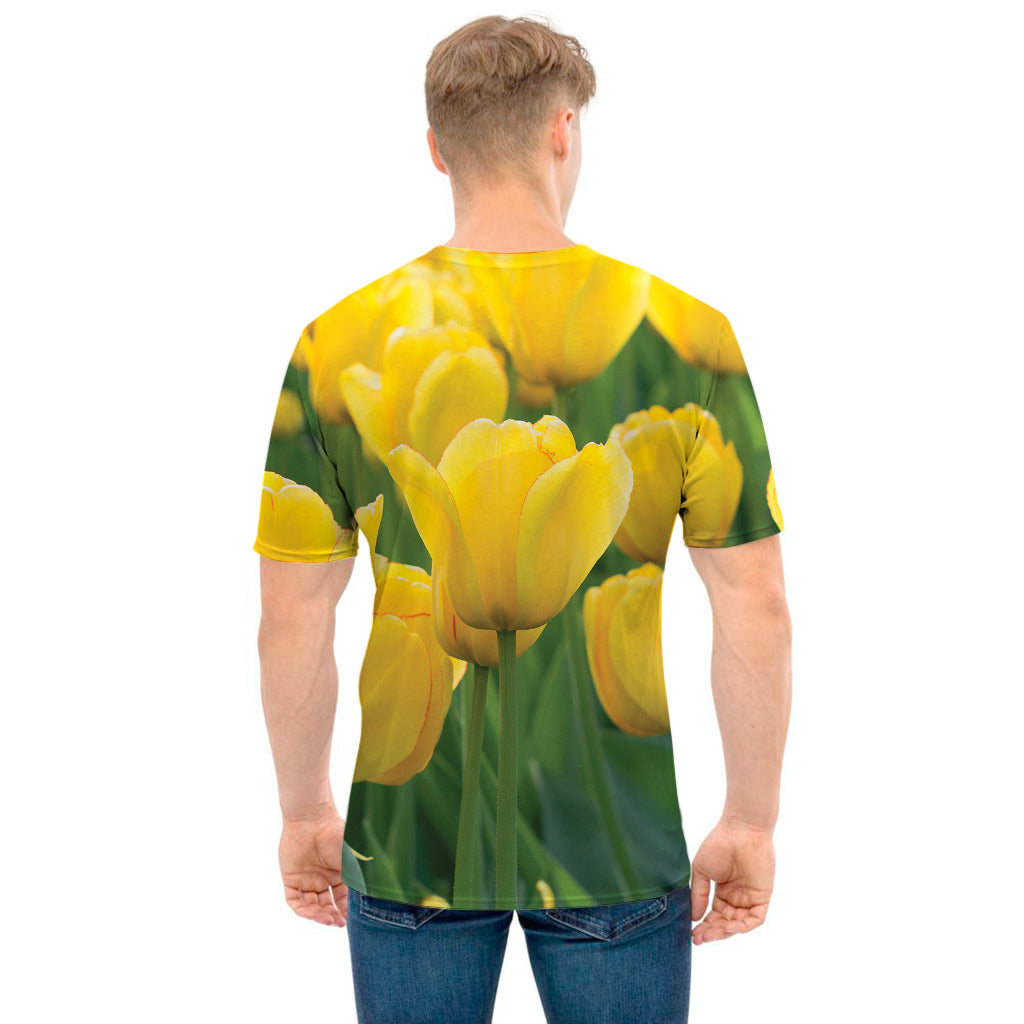 Yellow Tulip Print Men's T-Shirt