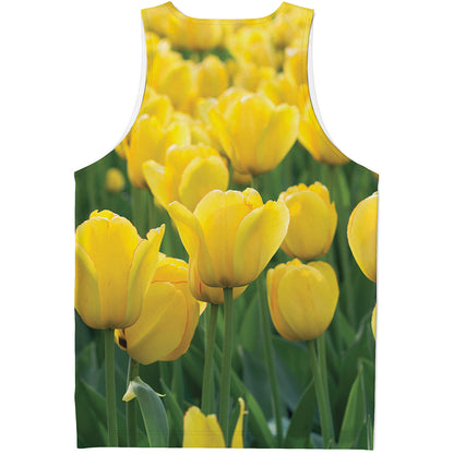 Yellow Tulip Print Men's Tank Top