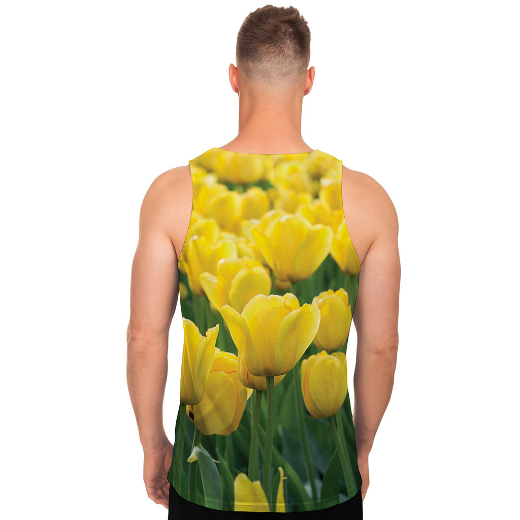 Yellow Tulip Print Men's Tank Top