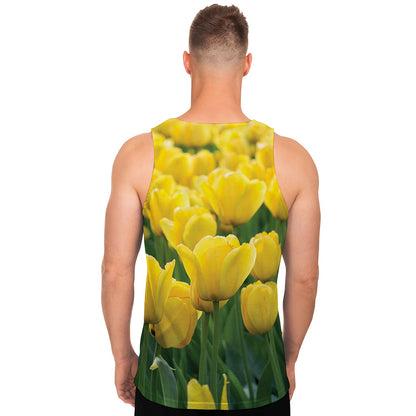 Yellow Tulip Print Men's Tank Top