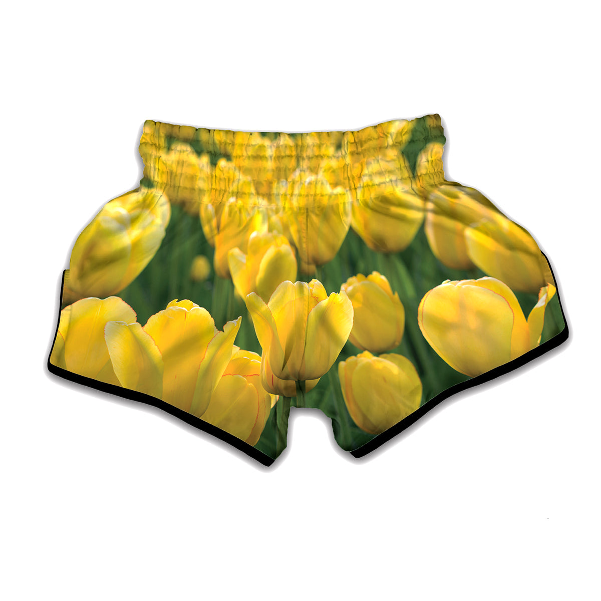Yellow Tulip Print Muay Thai Boxing Shorts