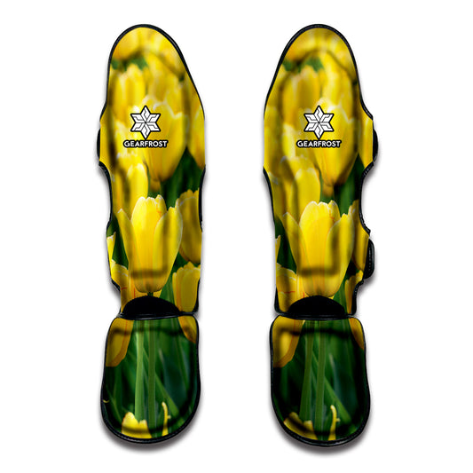 Yellow Tulip Print Muay Thai Shin Guard