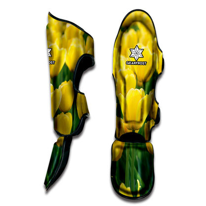 Yellow Tulip Print Muay Thai Shin Guard