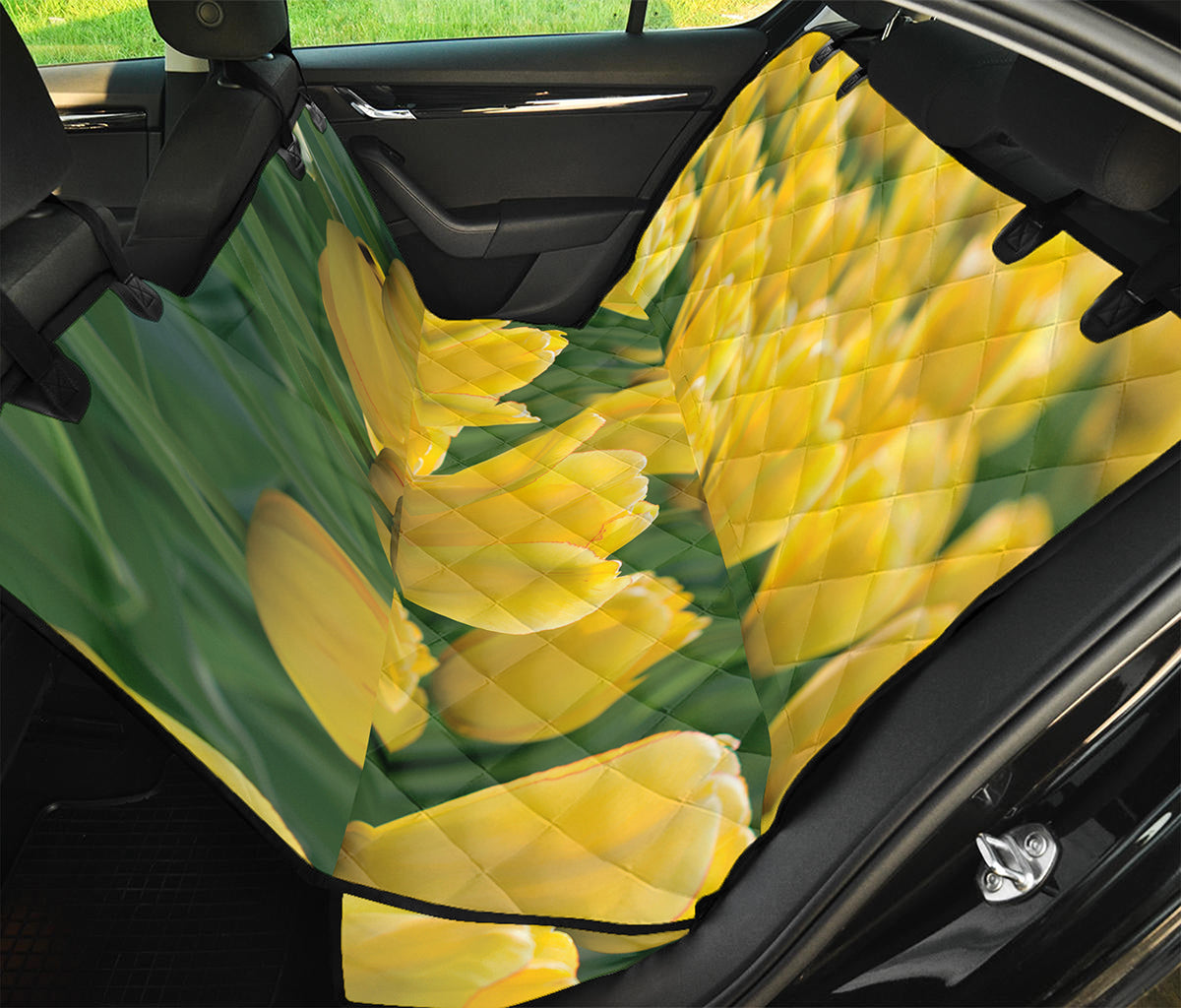 Yellow Tulip Print Pet Car Back Seat Cover