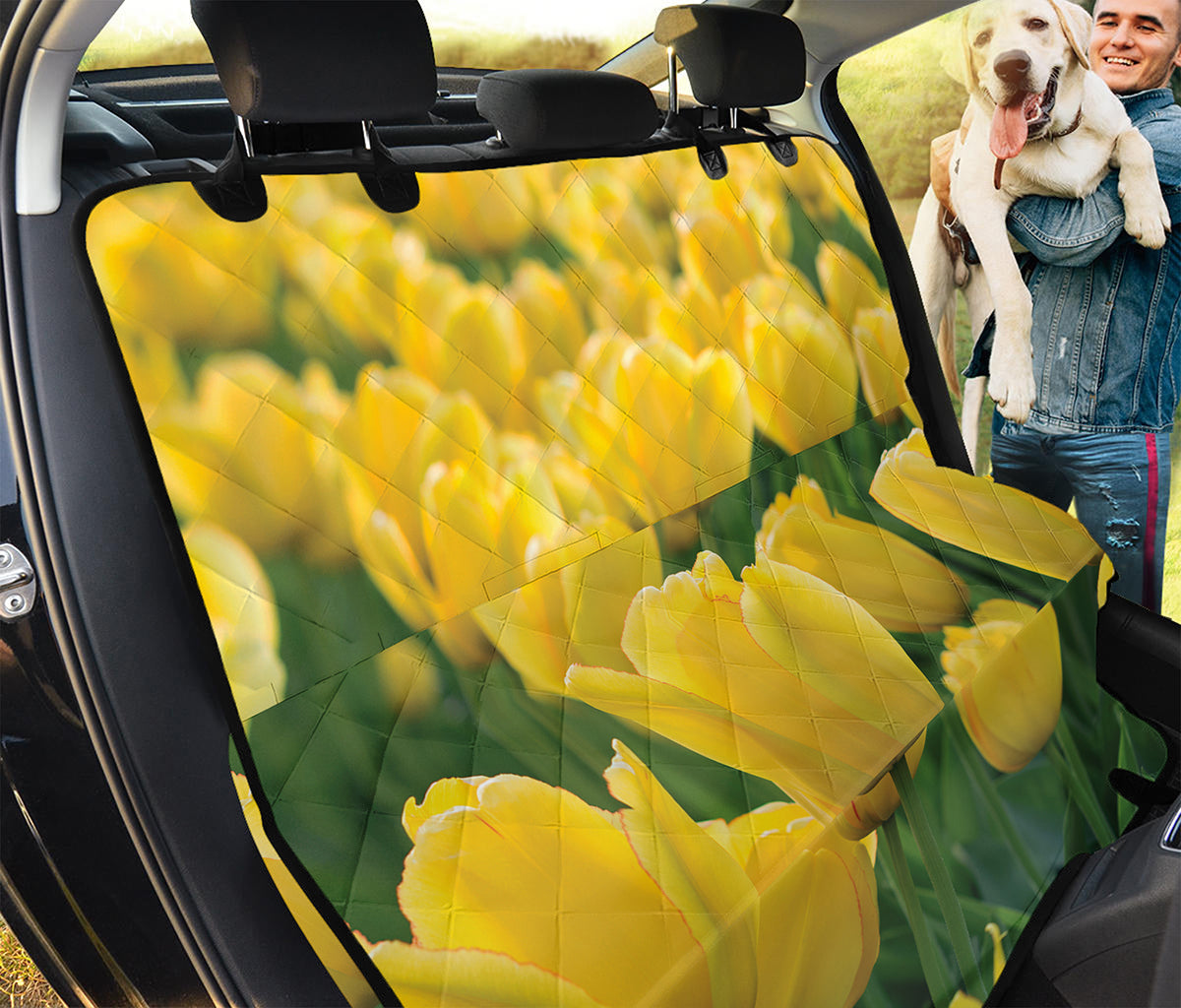 Yellow Tulip Print Pet Car Back Seat Cover