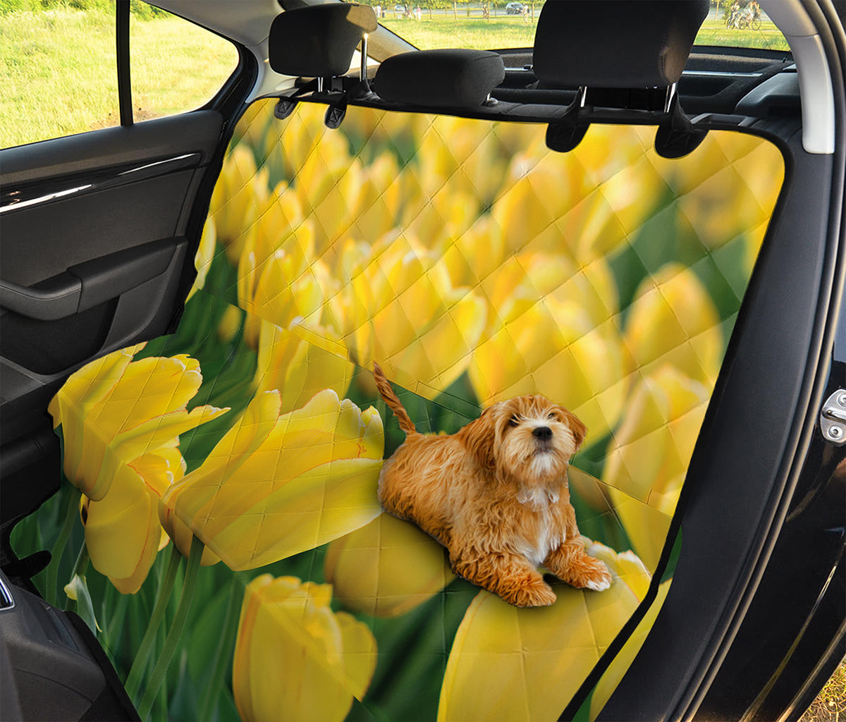 Yellow Tulip Print Pet Car Back Seat Cover