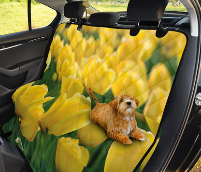Yellow Tulip Print Pet Car Back Seat Cover