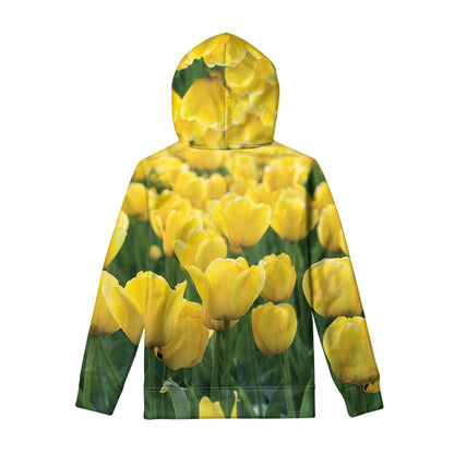 Yellow Tulip Print Pullover Hoodie