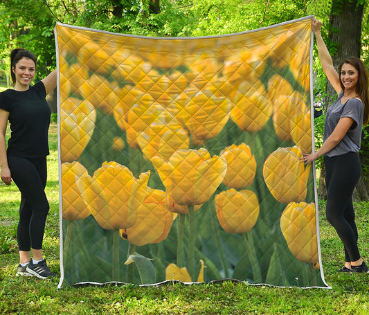 Yellow Tulip Print Quilt