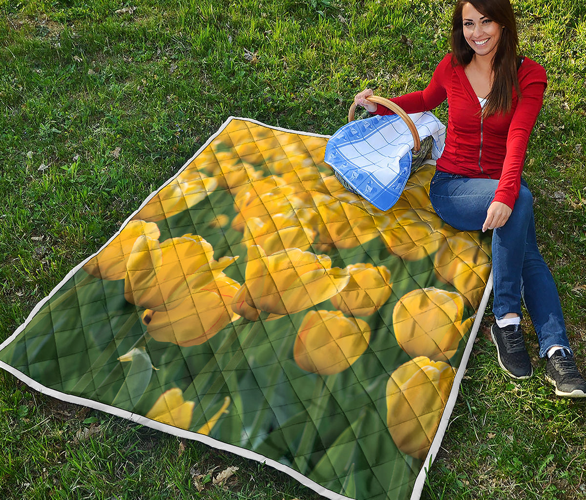 Yellow Tulip Print Quilt
