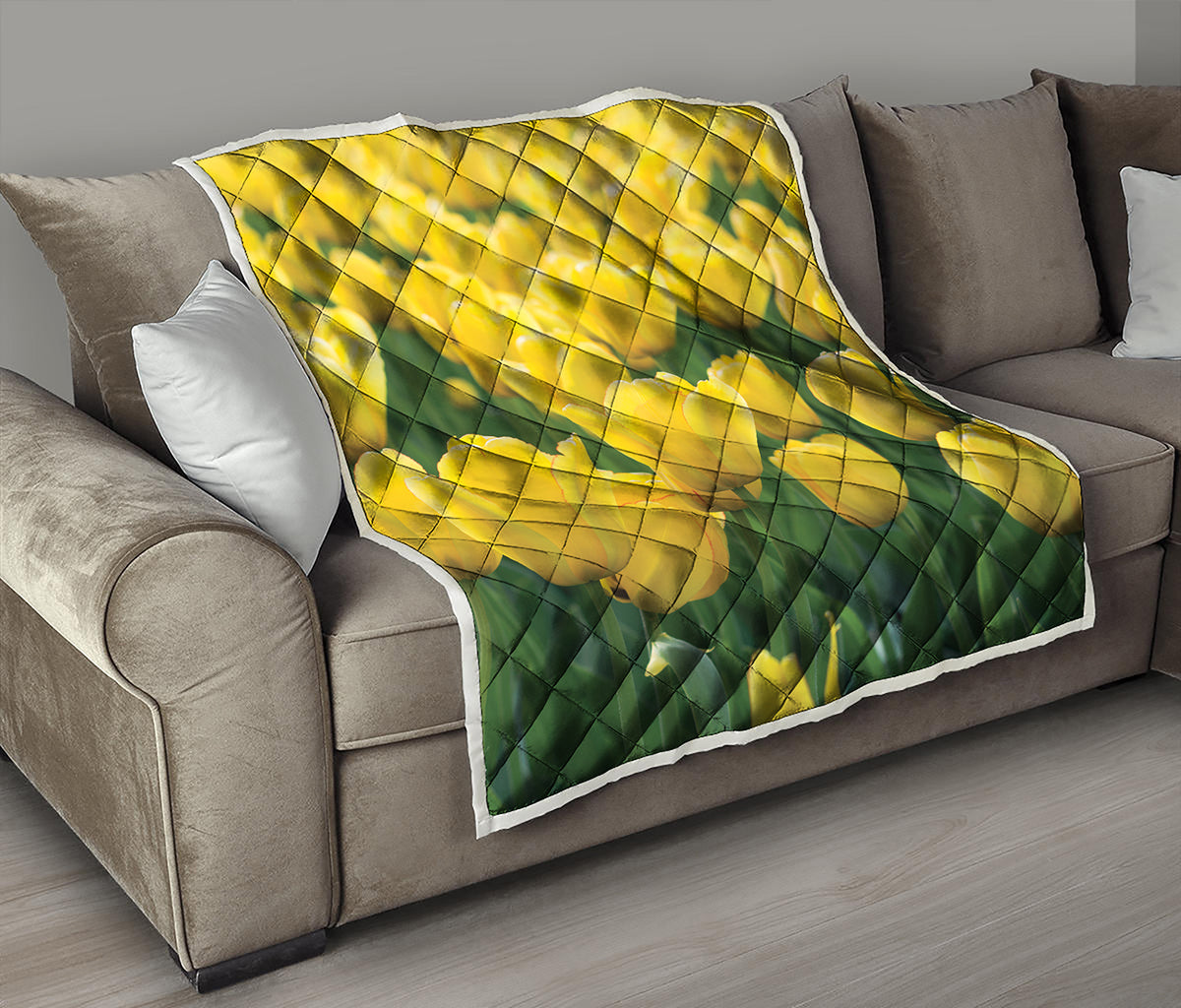 Yellow Tulip Print Quilt