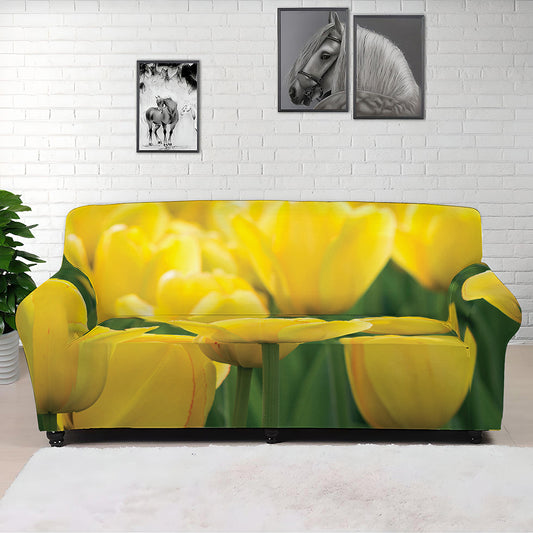 Yellow Tulip Print Sofa Cover