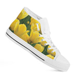 Yellow Tulip Print White High Top Shoes