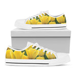 Yellow Tulip Print White Low Top Shoes