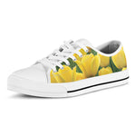 Yellow Tulip Print White Low Top Shoes