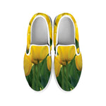 Yellow Tulip Print White Slip On Shoes