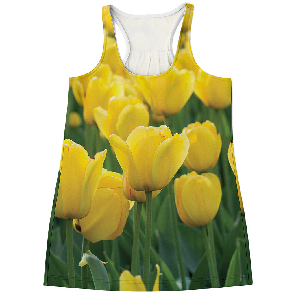 Yellow Tulip Print Women's Racerback Tank Top