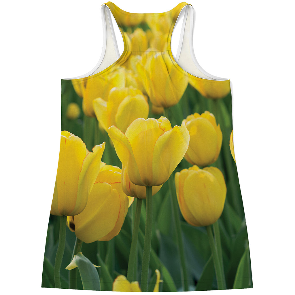 Yellow Tulip Print Women's Racerback Tank Top