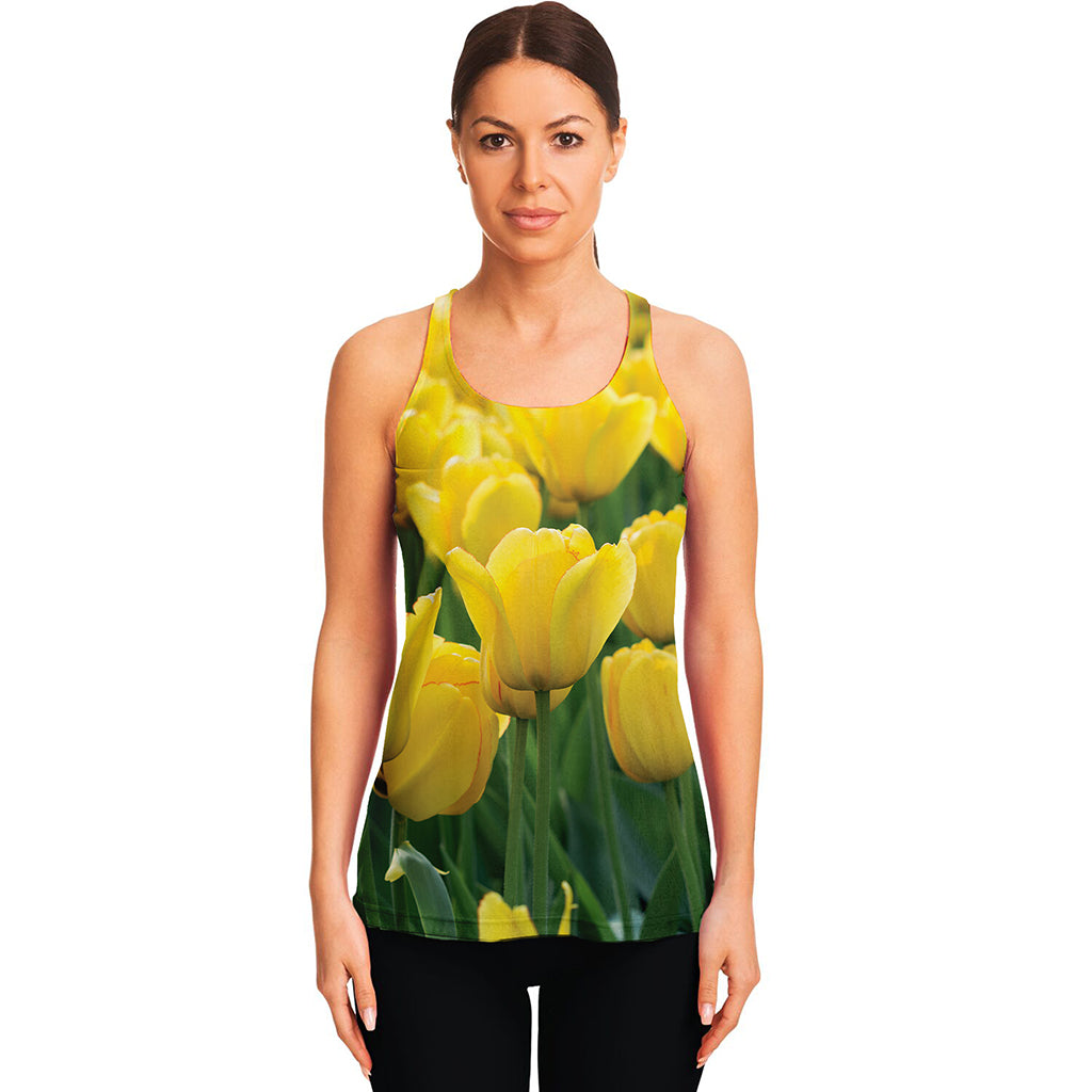 Yellow Tulip Print Women's Racerback Tank Top