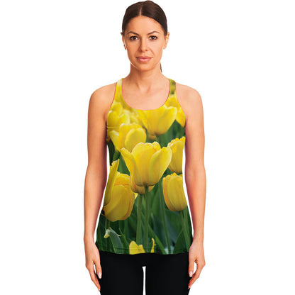 Yellow Tulip Print Women's Racerback Tank Top