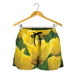 Yellow Tulip Print Women's Shorts