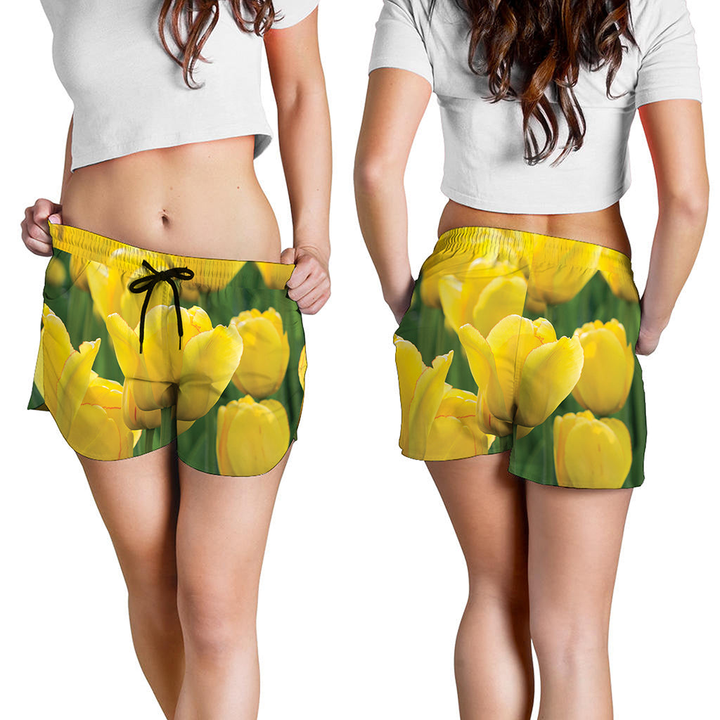 Yellow Tulip Print Women's Shorts