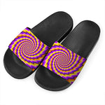 Yellow Twisted Moving Optical Illusion Black Slide Sandals
