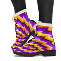 Yellow Twisted Moving Optical Illusion Faux Fur Leather Boots