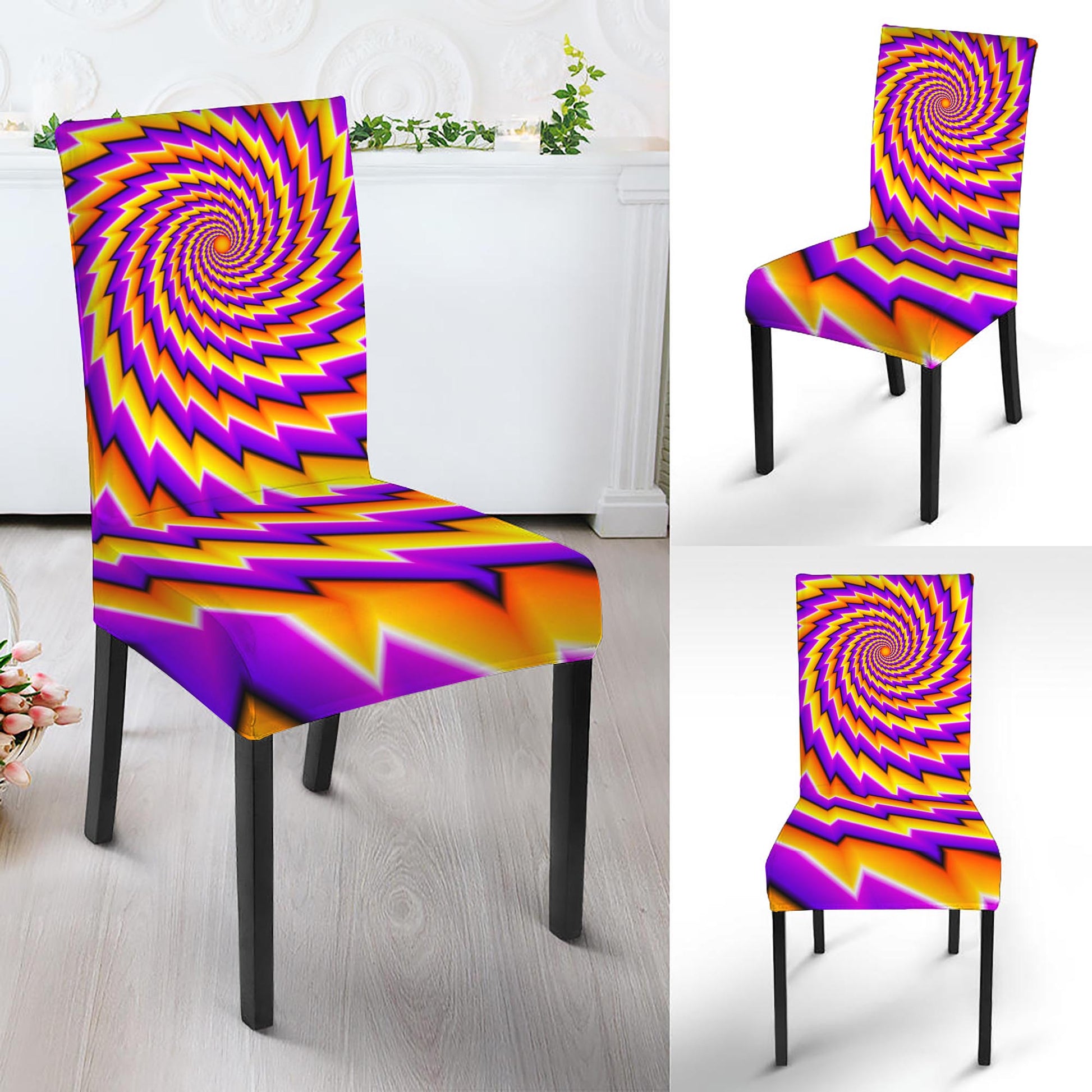 Yellow Twisted Moving Optical Illusion Dining Chair Slipcover