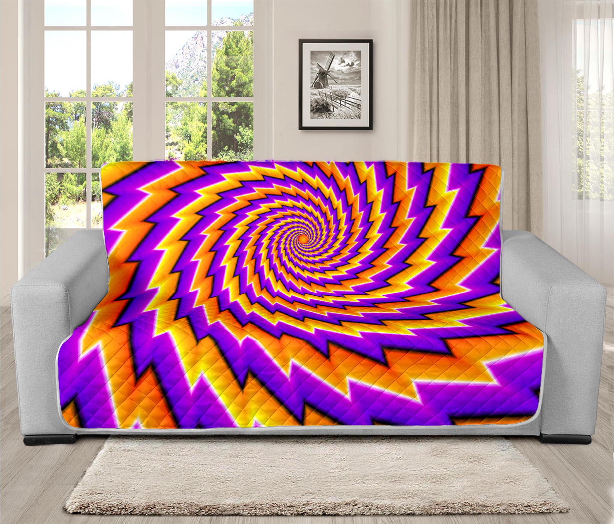 Yellow Twisted Moving Optical Illusion Futon Protector