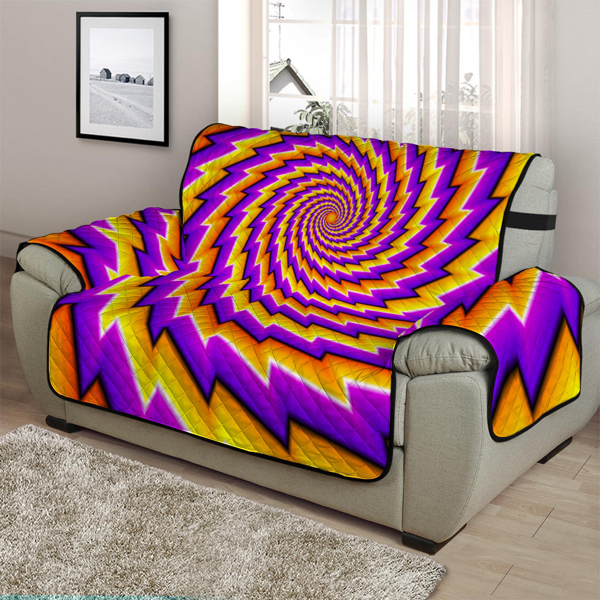 Yellow Twisted Moving Optical Illusion Half Sofa Protector