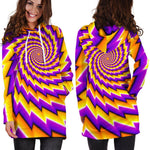 Yellow Twisted Moving Optical Illusion Hoodie Dress GearFrost