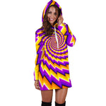Yellow Twisted Moving Optical Illusion Hoodie Dress GearFrost