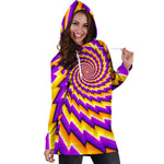 Yellow Twisted Moving Optical Illusion Hoodie Dress GearFrost