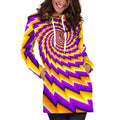 Yellow Twisted Moving Optical Illusion Pullover Hoodie Dress