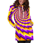 Yellow Twisted Moving Optical Illusion Hoodie Dress GearFrost