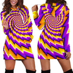 Yellow Twisted Moving Optical Illusion Hoodie Dress GearFrost