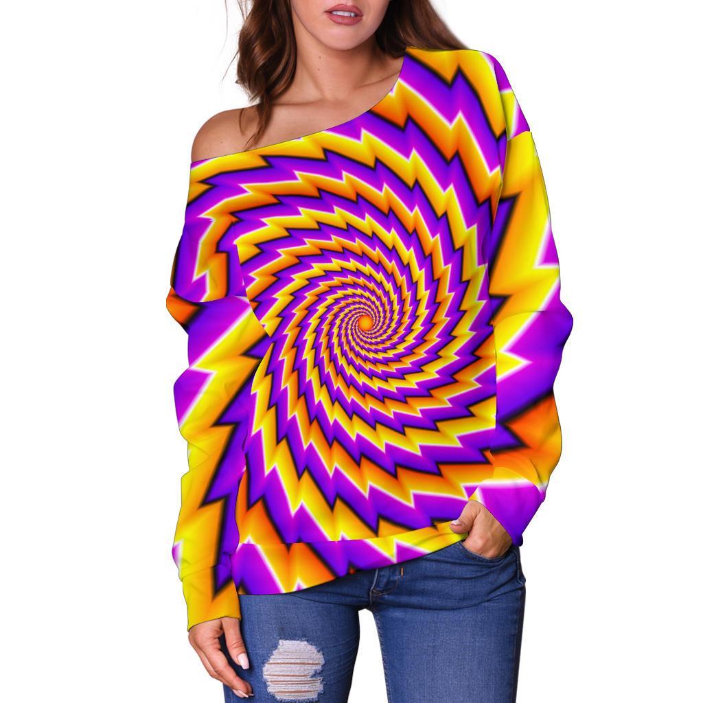 Yellow Twisted Moving Optical Illusion Off Shoulder Sweatshirt GearFrost