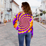 Yellow Twisted Moving Optical Illusion Off Shoulder Sweatshirt GearFrost